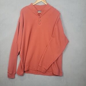 LL Bean Henley Thermal Mens M Long Sleeve Knitted Orange‎ 0 BKF2